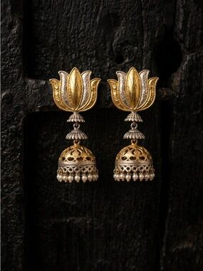 Gold-Tone Floral Jhumka Earrings with Pearl Drops